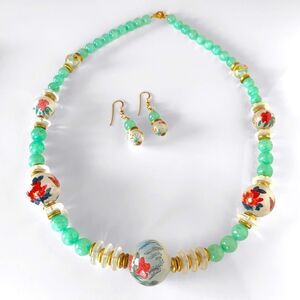 Chinese Reverse Painted Aventurine Bead Necklace Set